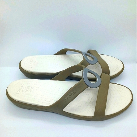 CROCS | Shoes | Crocs Sanrah Circle Slide Sandals Brownwhite Sz 9 | Poshmark